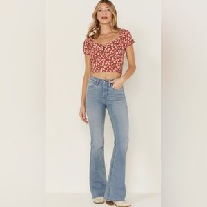 IDYLLWIND Red Floral Peasant Top